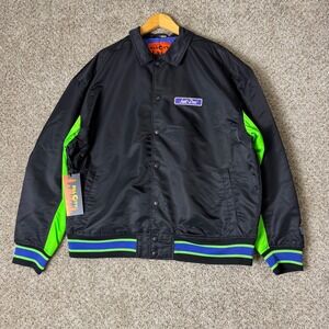 Just Don All City Coach Jacket L Black Green Streetwear Varsity Snap Front NWT